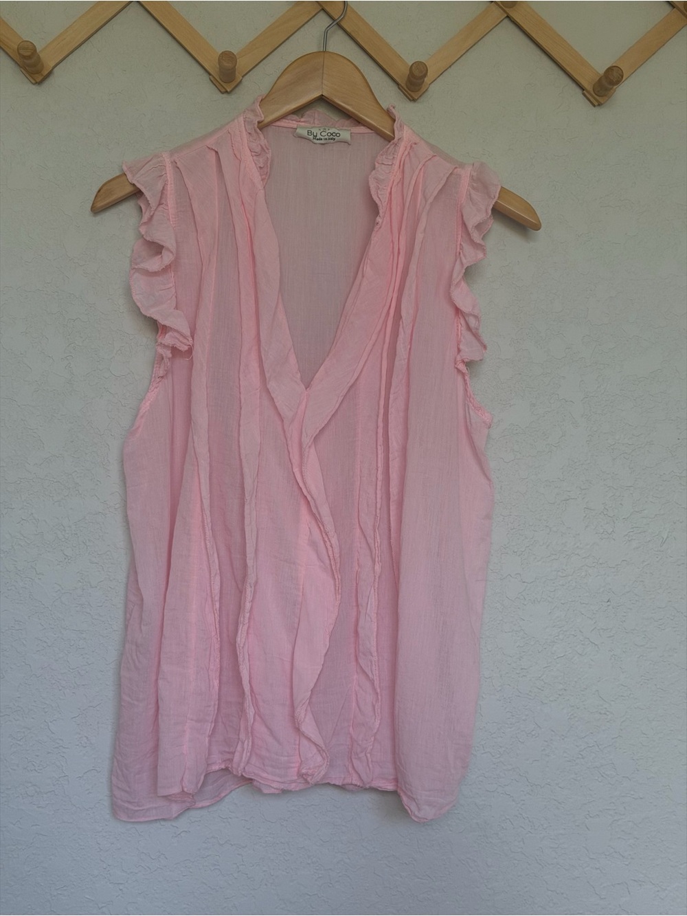 Feminine Pink V-Neck Tank Top With Romantic Ruffle accents